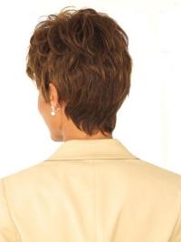 Modern Brown Wavy Boycut Wig – Cropped Style, Full Human Hair