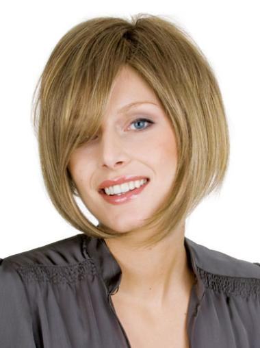 Blonde Straight Chin-Length Bob Wig – Hand-Tied Human Hair