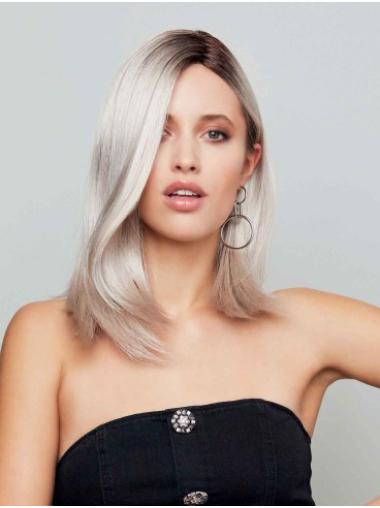 Shoulder-Length Grey Wig – Straight Synthetic Hair with Monofilament Base