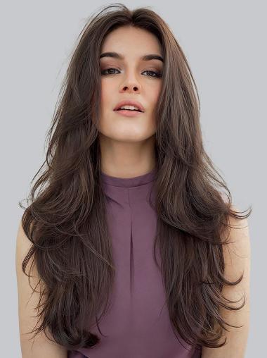 Long 20" Brown Wigs – Layered Wavy Lace Front Human Hair for a Gorgeous