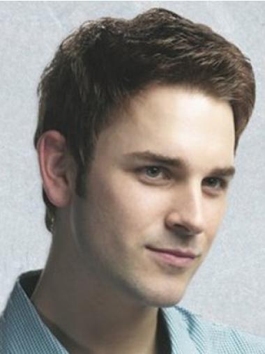 Capless Short Wavy Brown Synthetic Wig For Men
