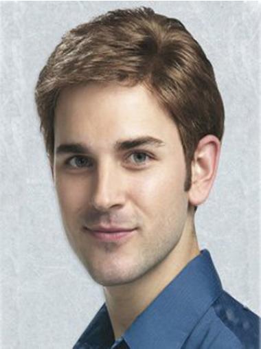 100% Hand-Tied Brown Synthetic Wig for Men – Best Quality