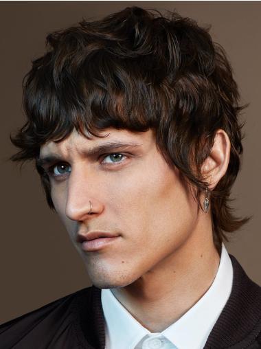 Men’s 12" Curly Human Hair Wigs – Lace Front Layered Style