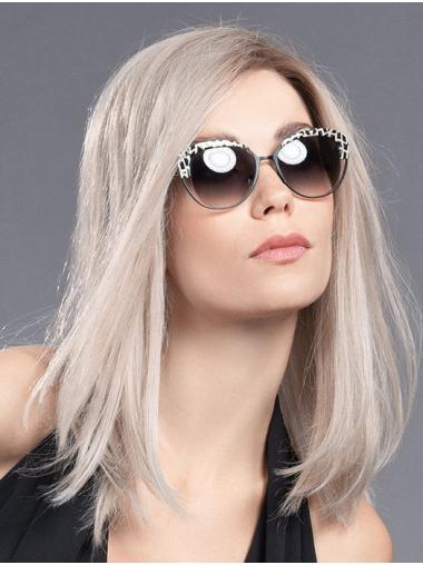 Affordable Human Hair Monofilament Wig – Platinum Blonde, Shoulder Length