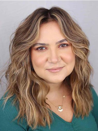 Lace Front Human Hair Wig – 16" Layered Wavy Ombre/2 Tone Look