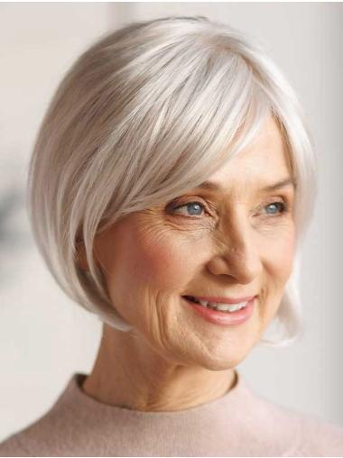 White Bob Wig Chin Length Straight Synthetic 100% Hand-Tied