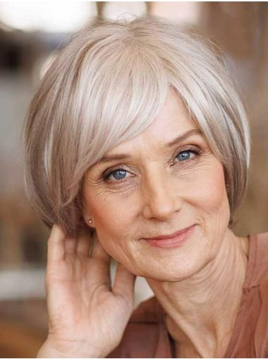 White Lace Front Bob Wig Straight Chin Length Synthetic Durable