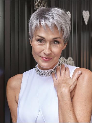 Cropped Straight Boycut Lace Front Grey Synthetic Wig No-Fuss Style