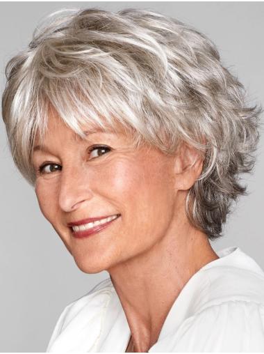 Short Wavy Grey Synthetic Lace Wig - 8 inch Hair for Women