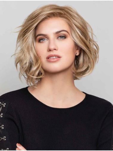 Wavy 100% Hand-Tied Shoulder Length Blonde Synthetic Wig