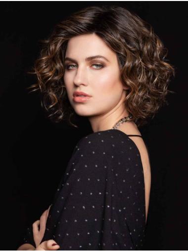 Short Brown Curly Synthetic Wig - Chin Length Cut For Women