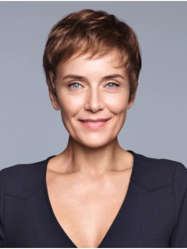 Short Brown Wig – 4" Straight Boycut Synthetic Hairpiece for Ladies