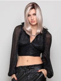 Shoulder Length Grey Wig Straight Synthetic Monofilament Design