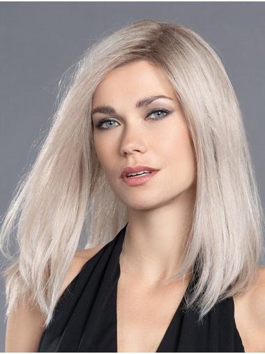 Cheap Human Hair Monofilament Wig – Shoulder-Length in Platinum Blonde