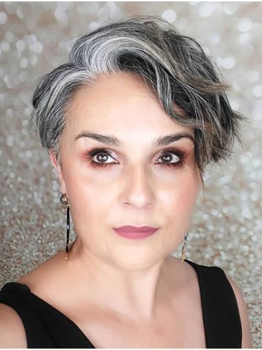 Remy Human Hair 6" Loose Wave Lace Front Silver Grey Wigs