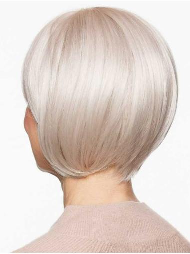 Chin-Length White Bob Wig – 100% Hand-Tied Synthetic, Straight Style