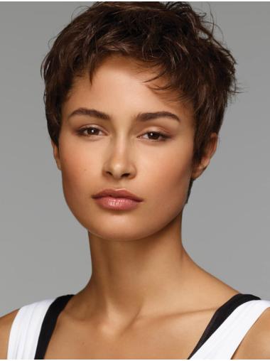 Brown Straight Boycut Wig – Synthetic Hair, Capless Design for Women