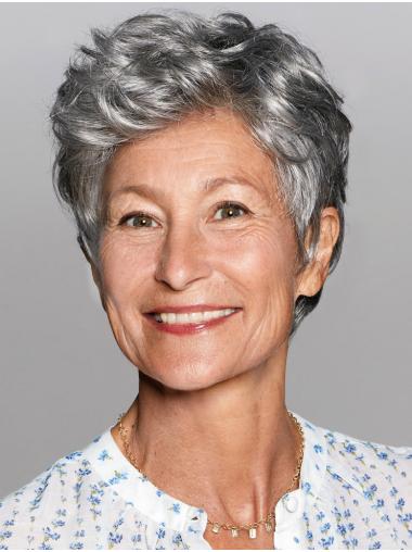 Grey Wavy Wig – Salt and Pepper Look, 100% Hand-Tied for Party Wear