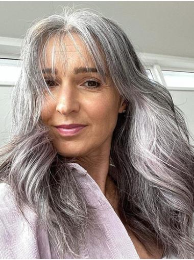 Remy Human Hair Wig – 16” Wavy Grey Lace Front Long Style
