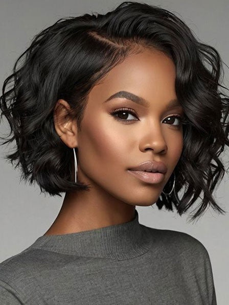 Human Hair Black Bob Wig Natural Style For Sale