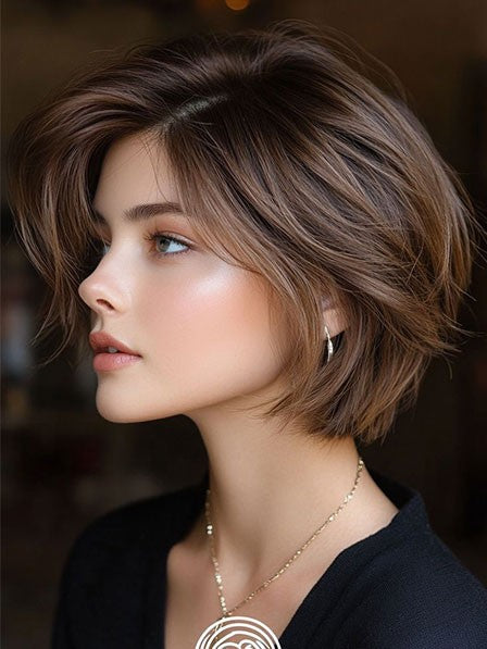 Short Brown Bob Cut Human Hair Wigs for Ladies