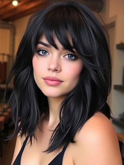 New Black 100% Human Hair Wig for Women