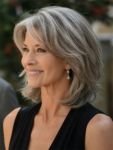 Grey Human Hair Wig for Everyday Wear Natural Look
