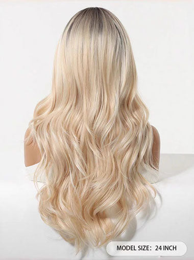 24 Inch Long Wavy Blonde Wig with Bangs for Women