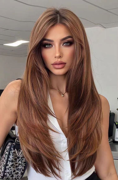 Straight Long Layered Wigs With Bangs For Women