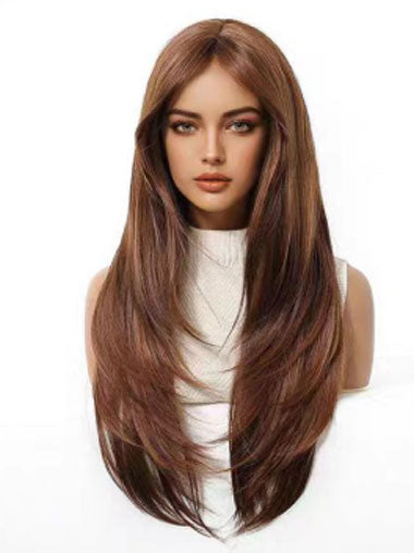 Straight Long Layered Wigs With Bangs For Women