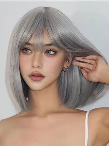 Short Straight Silver Gray Bob Wig for Women