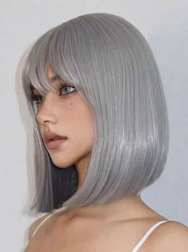 Short Straight Silver Gray Bob Wig for Women