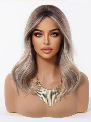 16 Inch Medium Length Wigs with Bangs for Women