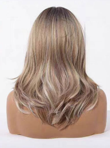 16 Inch Medium Length Wigs with Bangs for Women