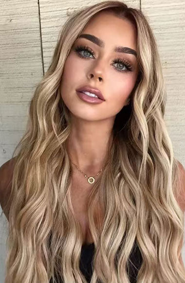 22" Long Wavy Blonde Wig Synthetic Hair for Party