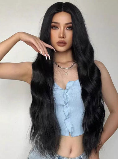 24 Inch Long Wavy Black Synthetic Wig for Women