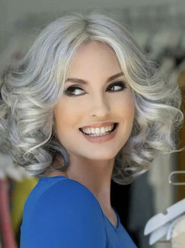 12" Silver Grey Wig – Short Curly Synthetic Hair