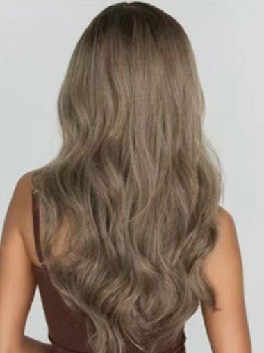 24" Long Wavy Ash Brown Wig Glueless Synthetic Wig