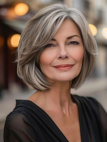 Short Gray Bob Synthetic Natural Style Wigs