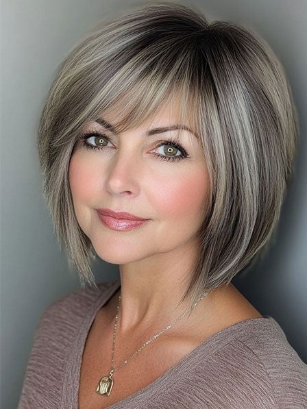Stylish Grey Bob Cut Human Hair Wigs Online