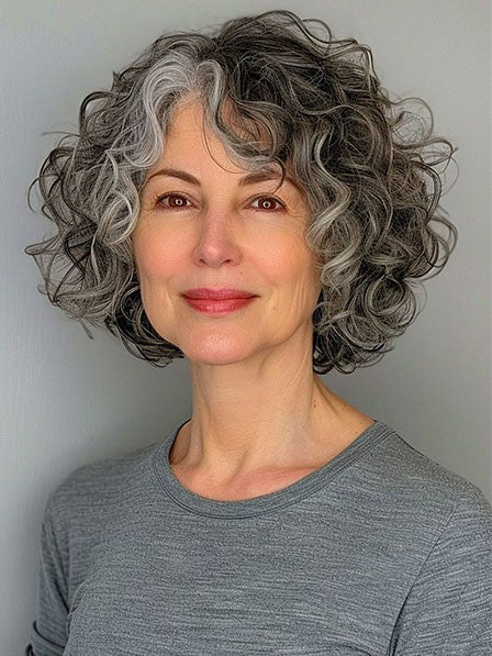Glamorous Curly Gray Human Wigs for Mature Women
