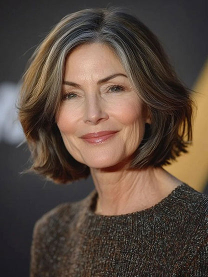 Wavy Bob Human Hair Stylish Wigs for Elder Women
