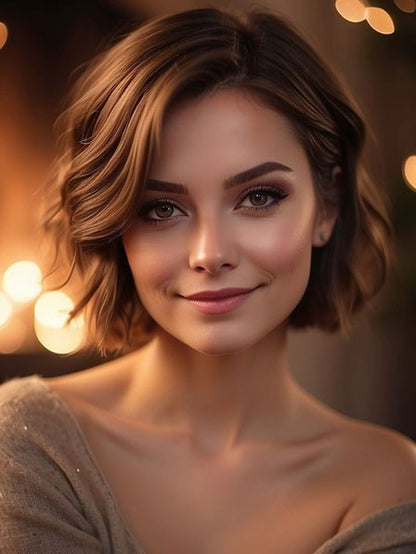 Brown Human Real Hair Natural Soft Curls Wigs