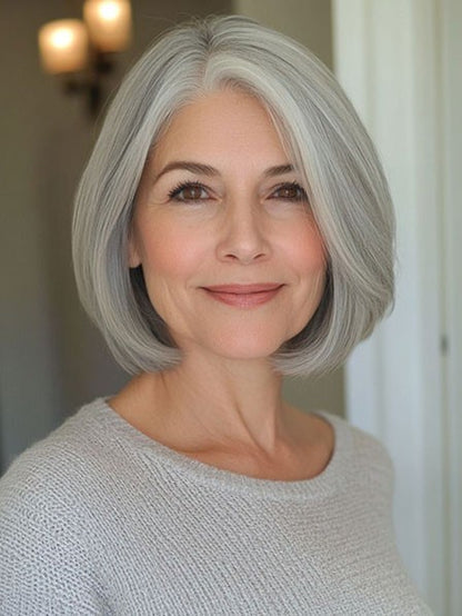 Grey Lace Front Bob Older Women Wig Human Hair