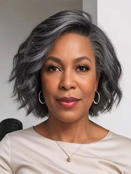 Real Grey Human Hair Bob Wig for Women Wavy
