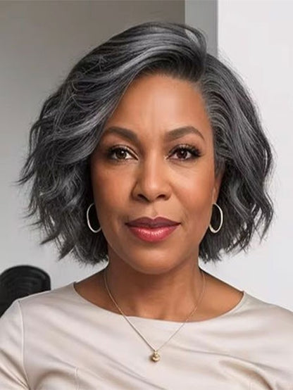 Real Grey Human Hair Bob Wig for Women Wavy