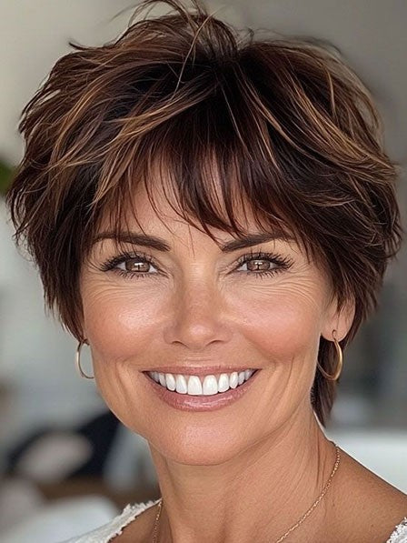 Short Real Human Hair Wig with Highlights Stylish