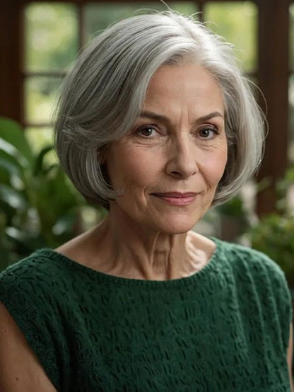 Gray Bob Lace Front Human Hair Wig Short Hair