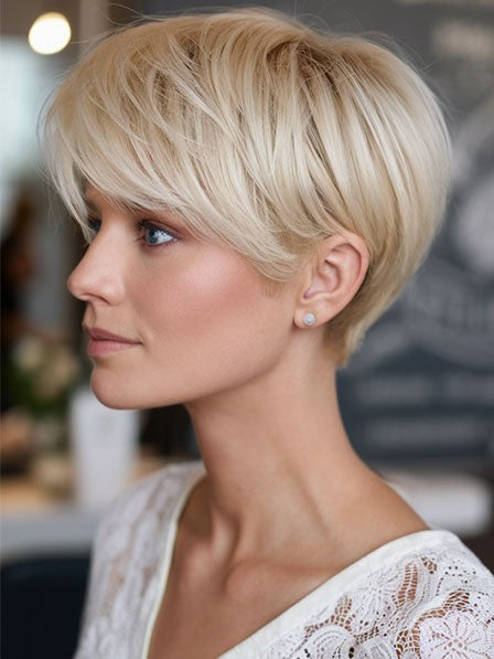 Glueless Blonde Short Wig Human Hair Soft Natural Style On Sale