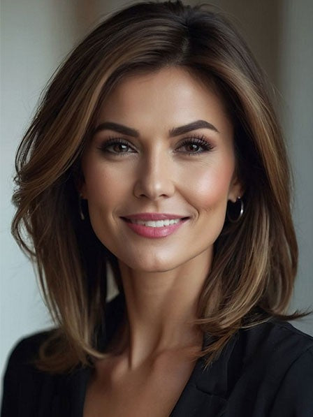 Lace Front Straight Human Hair Wig Simple Style Natural Look for Women